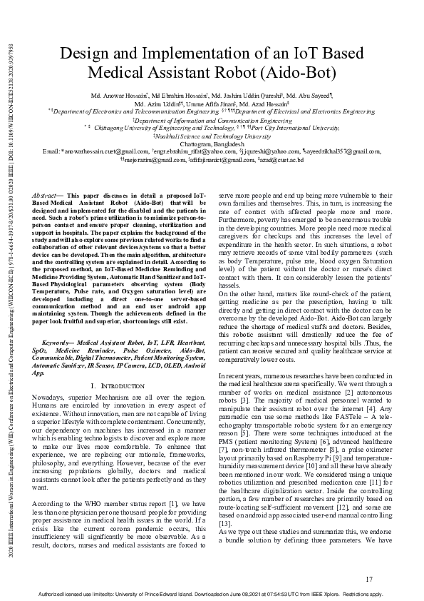 (PDF) Design and Implementation of an IoT Based Medical Assistant Robot ...