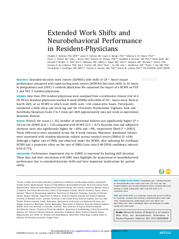 (PDF) Extended Work Shifts and Neurobehavioral Performance in Resident ...
