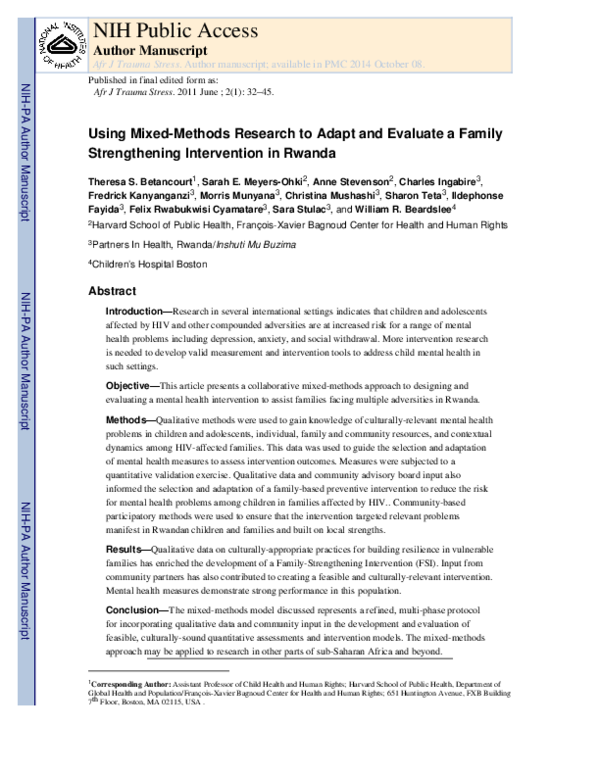 (PDF) Using Mixed-Methods Research to Adapt and Evaluate a Family ...