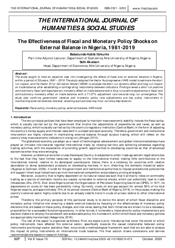 (PDF) The Effectiveness of Fiscal and Monetary Policy Shocks on ...