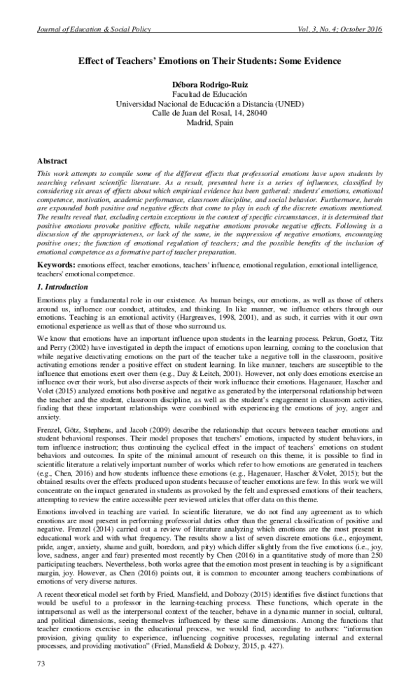 (PDF) Effect of Teachers ’ Emotions on Their Students : Some Evidence