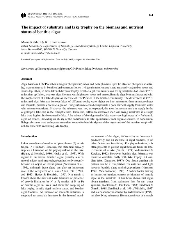  pdf the impact of substrate and lake trophy on the biomass and