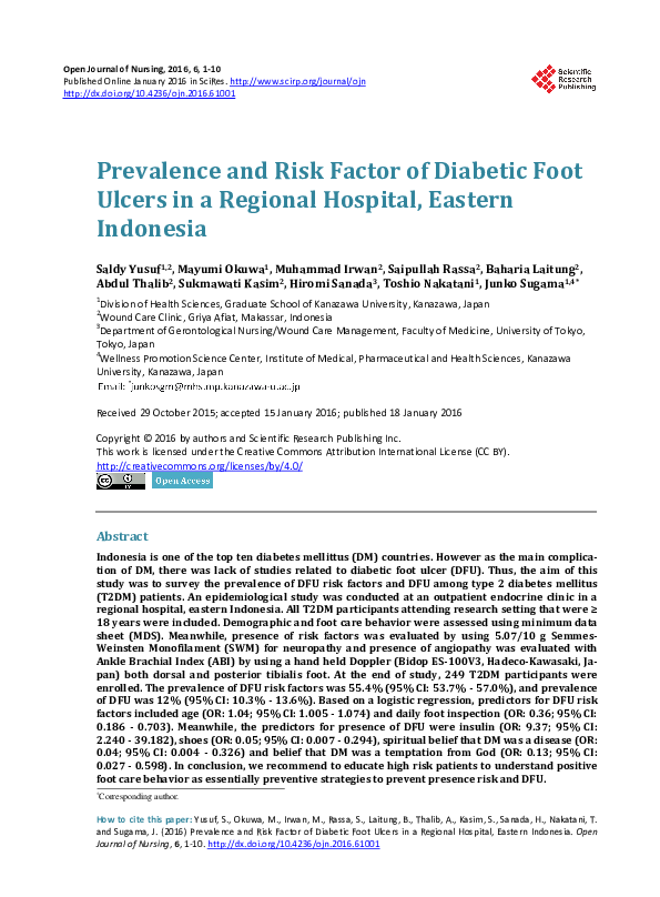 (PDF) Prevalence and Risk Factor of Diabetic Foot Ulcers in a Regional ...