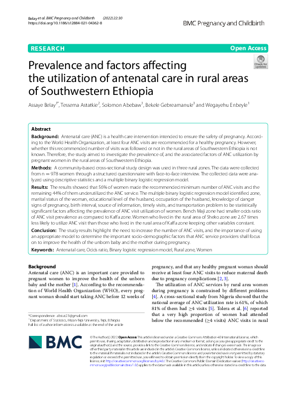 (PDF) Prevalence and factors affecting the utilization of antenatal ...