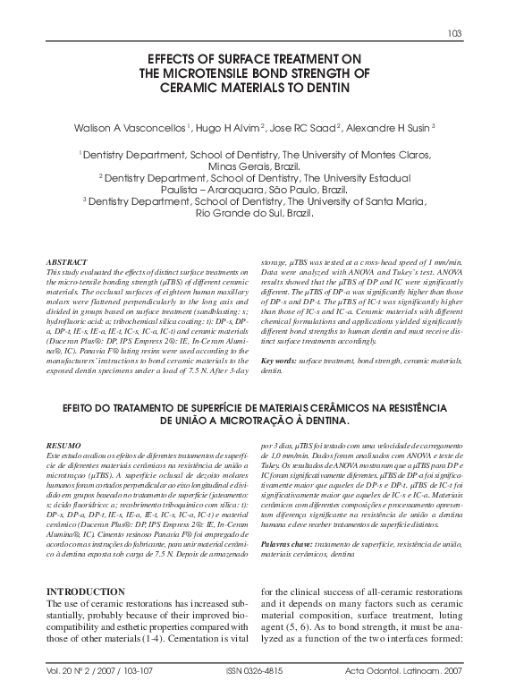 (PDF) Effects of surface treatment on the microtensile bond strength of ...