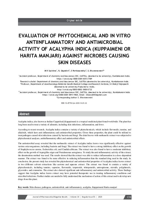 (PDF) EVALUATION OF PHYTOCHEMICAL AND IN VITRO ANTIINFLAMMATORY AND ...