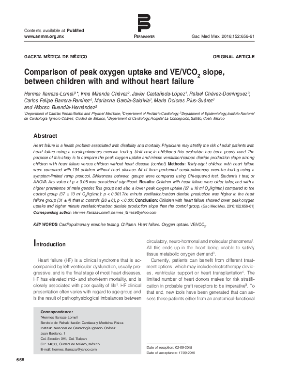 (PDF) [Comparison of peak oxygen uptake and VE/VCO2 slope, between ...