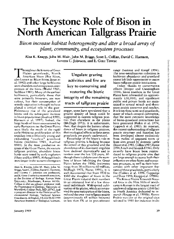 (PDF) The Keystone Role of Bison in North American Tallgrass Prairie