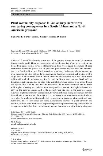 (PDF) Plant community response to loss of large herbivores: comparing ...