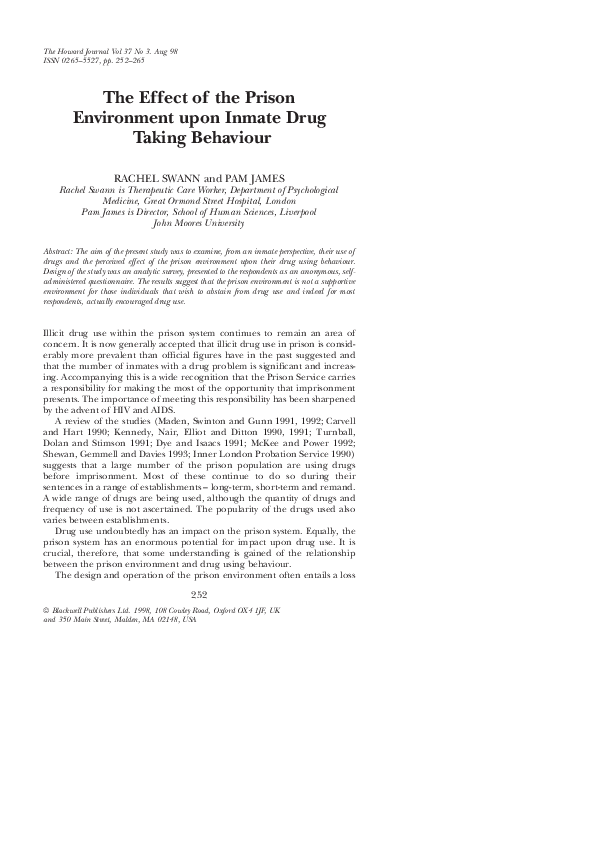 (PDF) The Effect of the Prison Environment upon Inmate Drug Taking ...