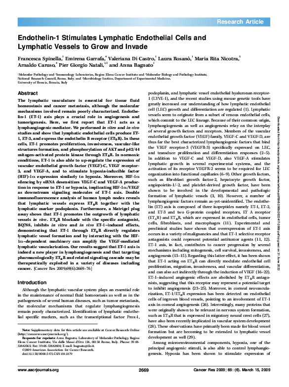 (PDF) Endothelin-1 Stimulates Lymphatic Endothelial Cells and Lymphatic ...