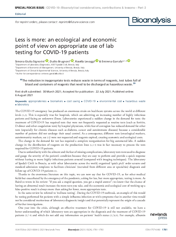 (PDF) Less is more: an ecological and economic point of view on ...