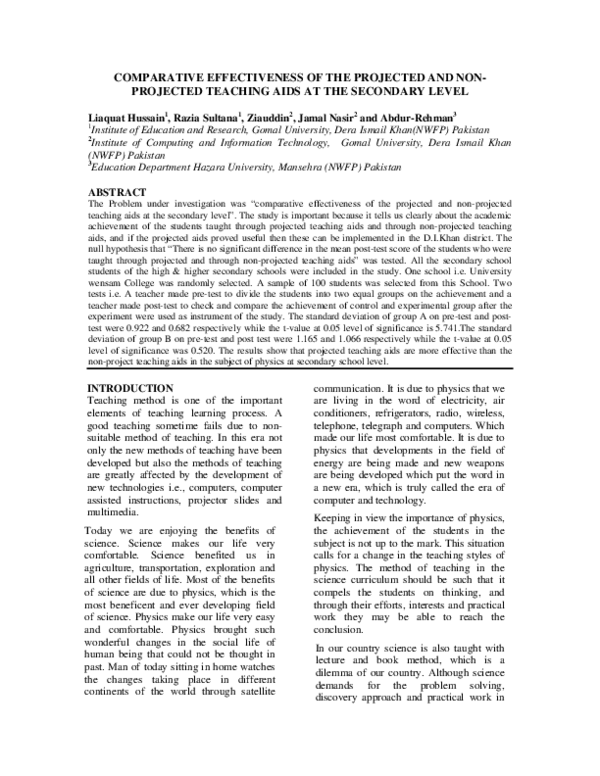 (PDF) Comparative Effectiveness of the Projected and NonProjected