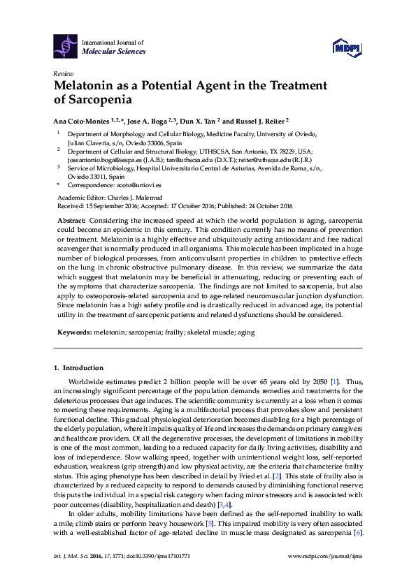 (PDF) Melatonin as a Potential Agent in the Treatment of Sarcopenia