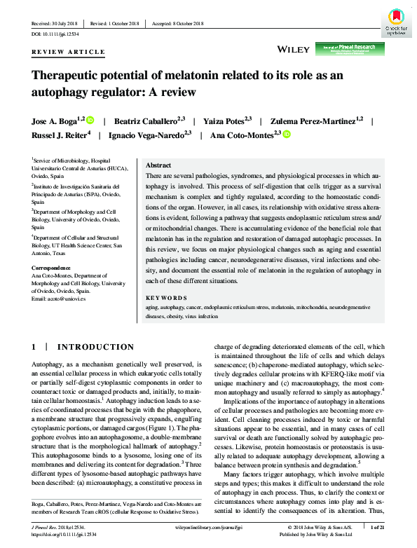 (PDF) Therapeutic potential of melatonin related to its role as an ...