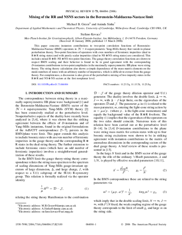 (PDF) Mixing of the RR and NSNS sectors in the Berenstein-Maldacena ...
