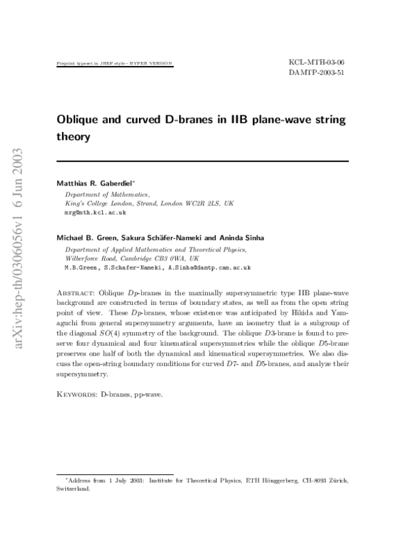 (PDF) Oblique and curved D-branes in IIB plane-wave string theory
