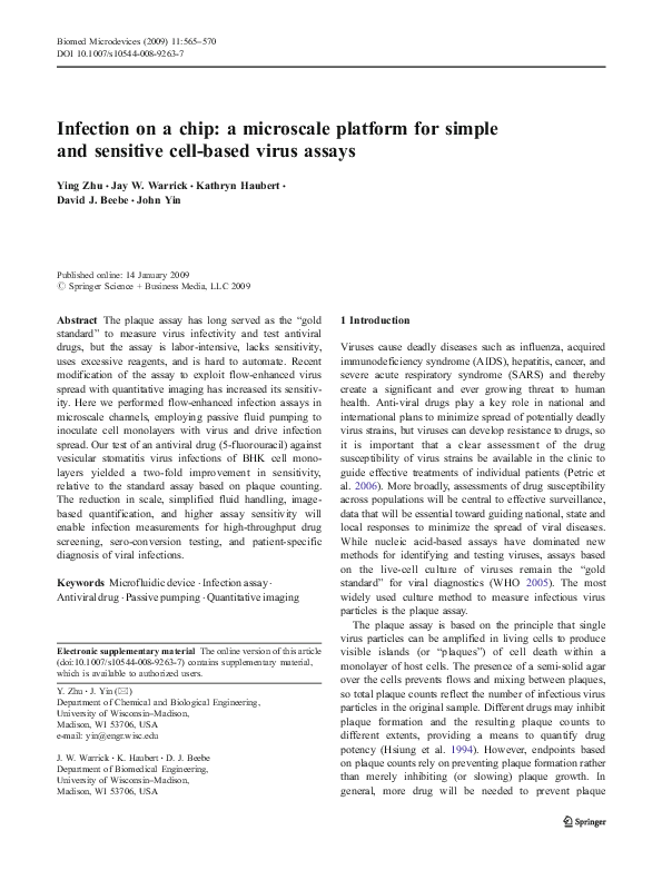 (PDF) Infection on a chip: a microscale platform for simple and ...
