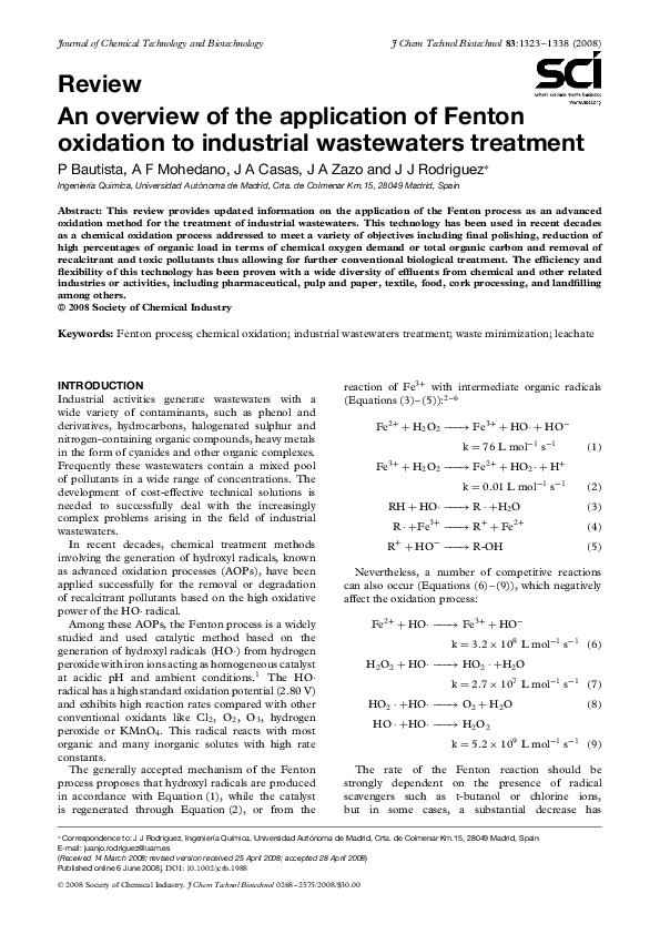 (PDF) An overview of the application of Fenton oxidation to industrial ...