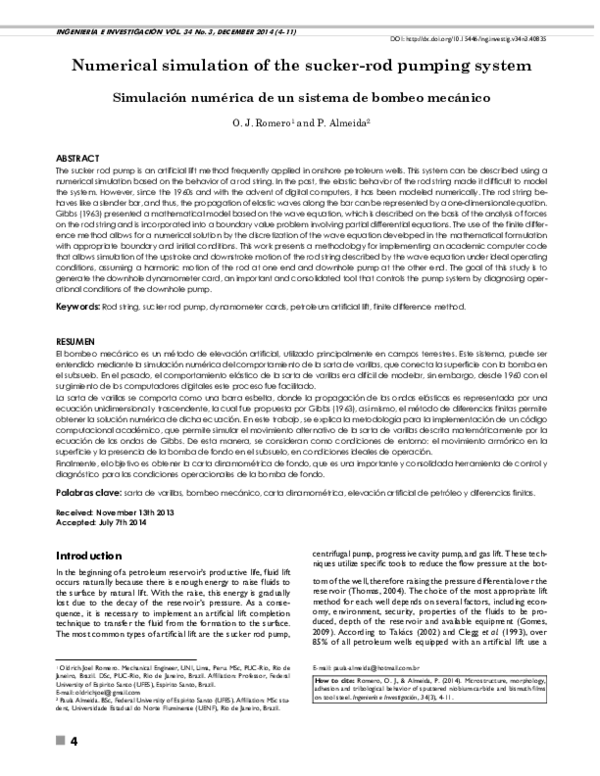 (PDF) Numerical simulation of the sucker-rod pumping system