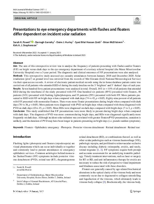 (PDF) Presentations to eye emergency departments with flashes and ...