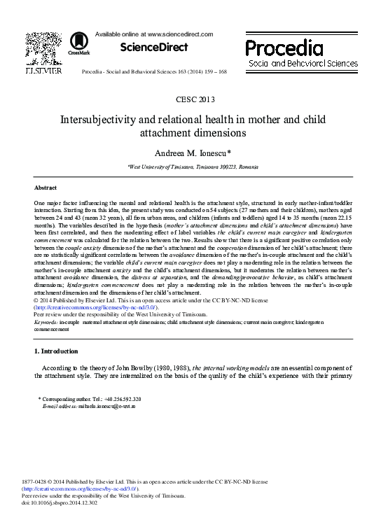 (PDF) Intersubjectivity and Relational Health in Mother and Child ...