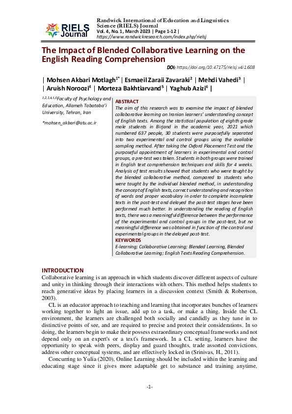 (PDF) The Impact of Blended Collaborative Learning on the English ...
