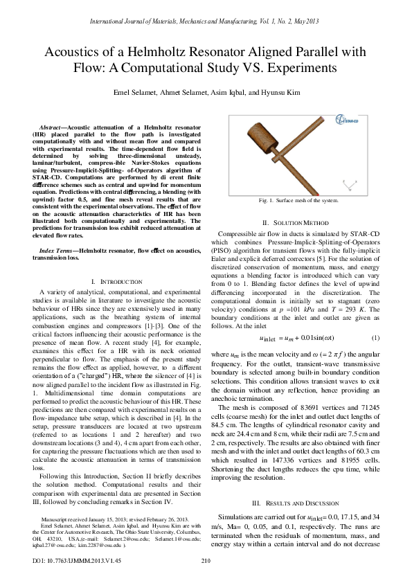 (PDF) Acoustics of a Helmholtz Resonator Aligned Parallel with Flow: A ...