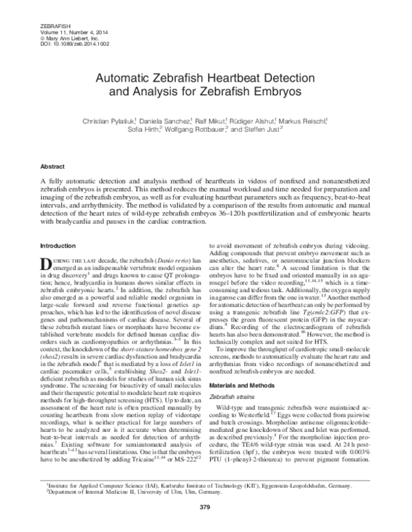 (PDF) Automatic Zebrafish Heartbeat Detection and Analysis for ...