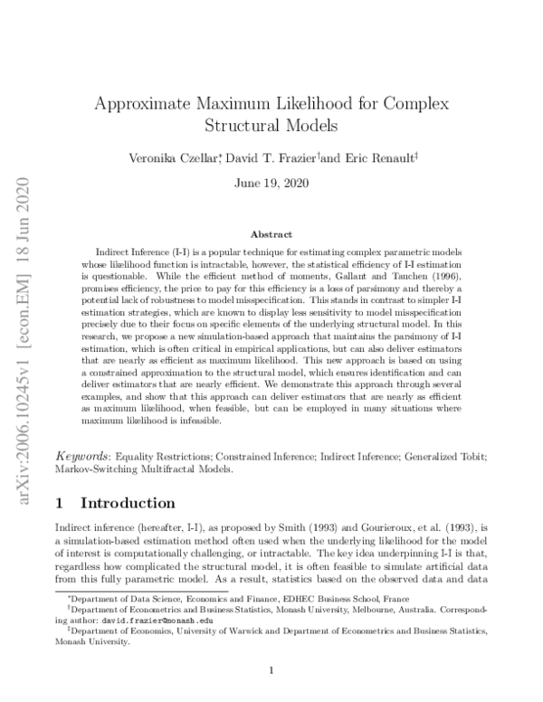 (PDF) Approximate maximum likelihood for complex structural models