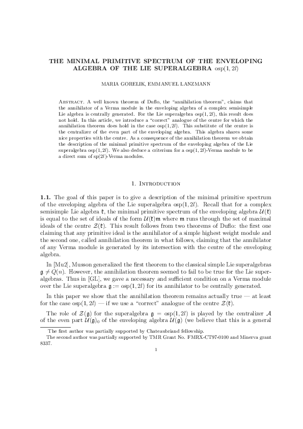 (PDF) The Minimal Primitive Spectrum of the Enveloping Algebra of the ...
