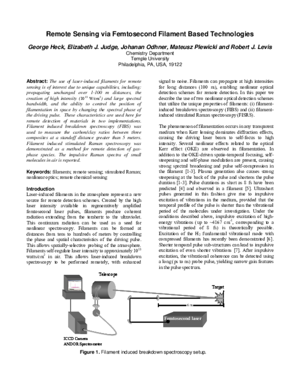 (PDF) Remote Sensing via Femtosecond Filament Based Technologies
