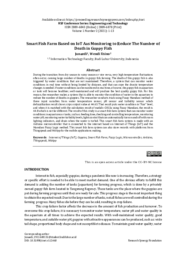 (PDF) Smart Fish Farm based on IoT As Monitoring to Reduce the Number ...