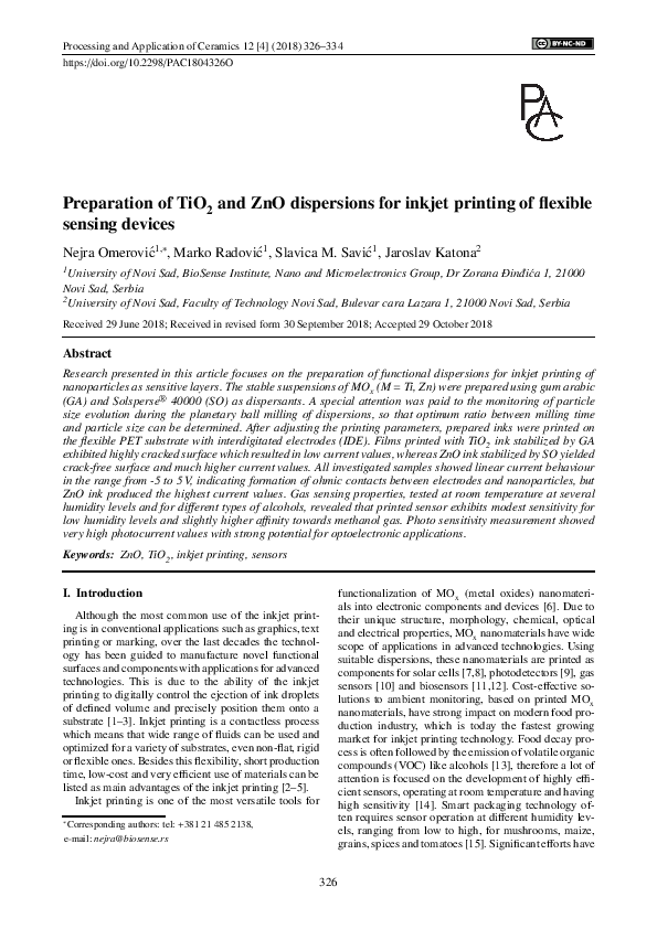 (PDF) Preparation of TiO2 and ZnO dispersions for inkjet printing of ...