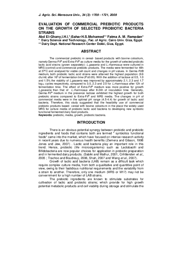 (PDF) Evaluation of Commercial Prebiotic Products on the Growth of ...