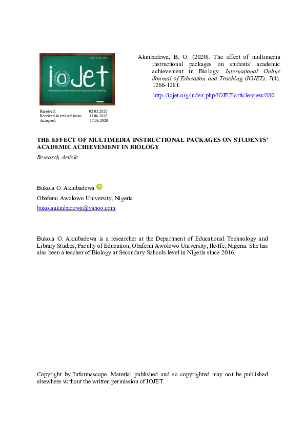 (PDF) The Effect of Multimedia Instructional Packages on Students ...