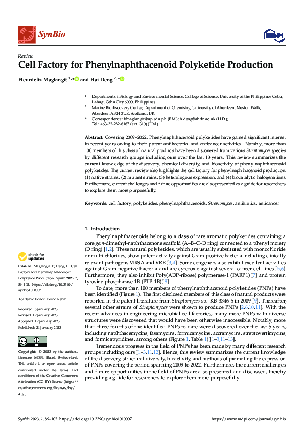 (PDF) Cell Factory for Phenylnaphthacenoid Polyketide Production
