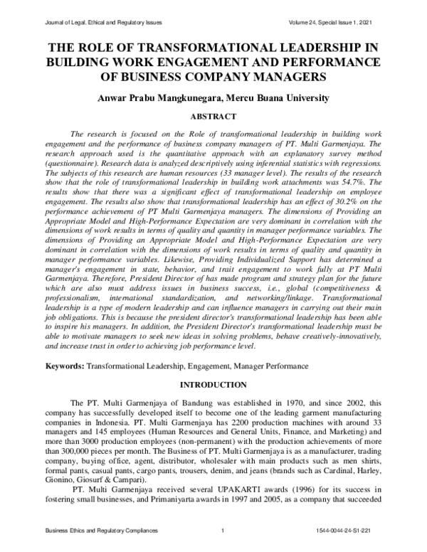 (PDF) The Role of Transformational Leadership in Building Work ...