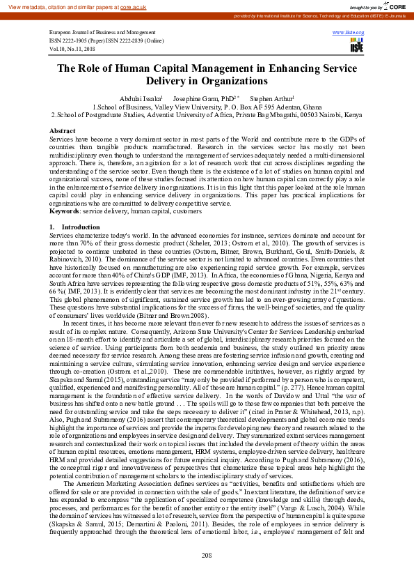 (PDF) The Role of Human Capital Management in Enhancing Service ...