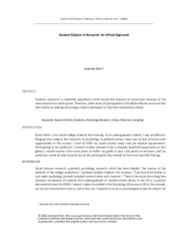 (PDF) Student Subjects in Research