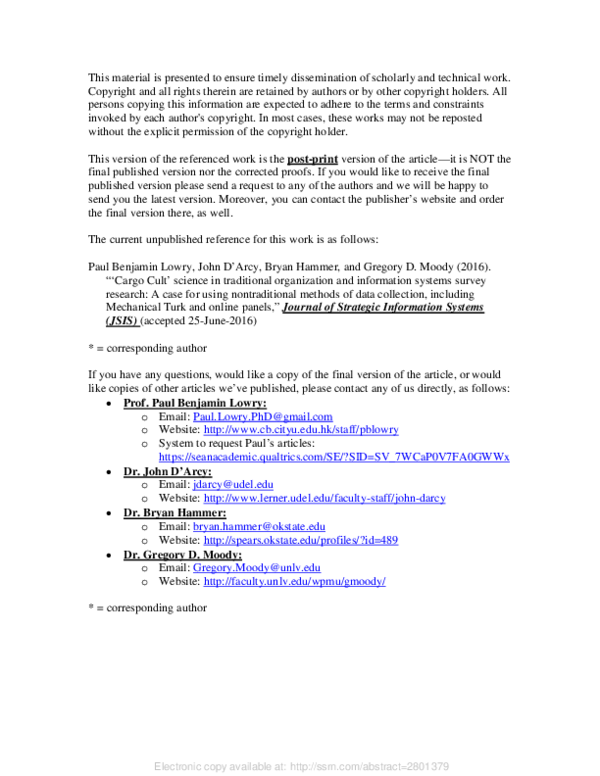 (PDF) “Cargo Cult” science in traditional organization and information