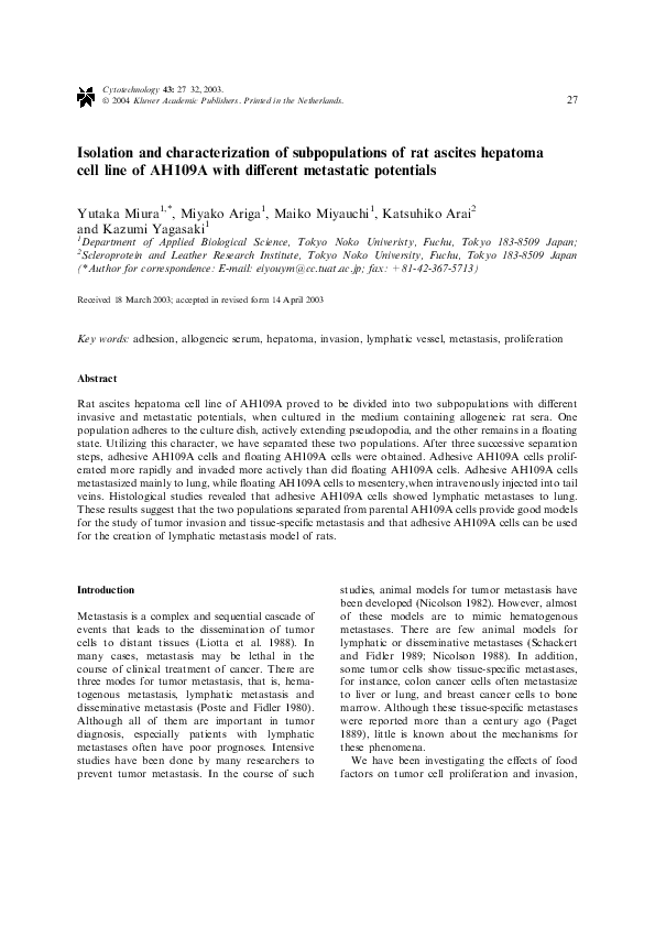 (PDF) Isolation and Characterization of Subpopulations of Rat Ascites ...