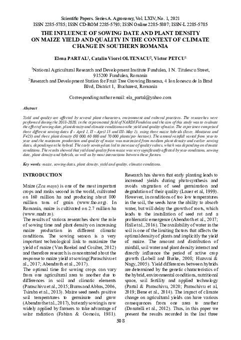 (PDF) The influence of sowing date and plant density on maize yield and ...