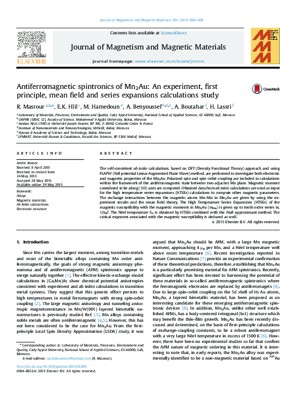 (PDF) Antiferromagnetic spintronics of Mn2Au: An experiment, first ...