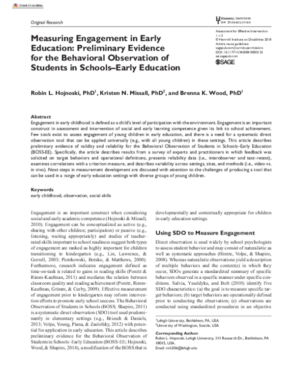  pdf measuring engagement in early education preliminary evidence for