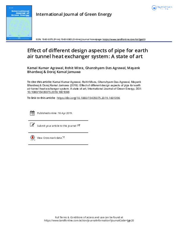 (PDF) Effect of different design aspects of pipe for earth air tunnel ...