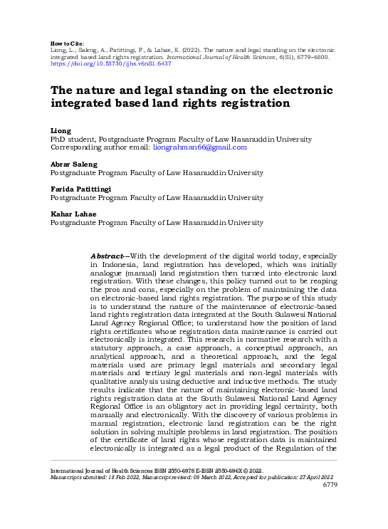 (PDF) Nature and Legal Standing on the Electronic Integrated Based Land ...