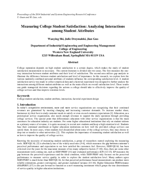 (PDF) Measuring College Student Satisfaction: Analyzing Interactions ...