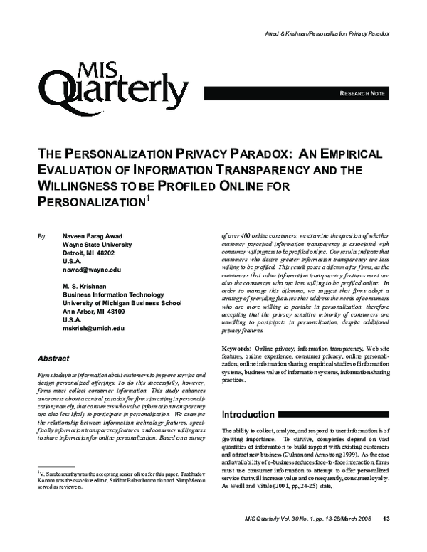 (PDF) The Personalization Privacy Paradox: An Empirical Evaluation of ...