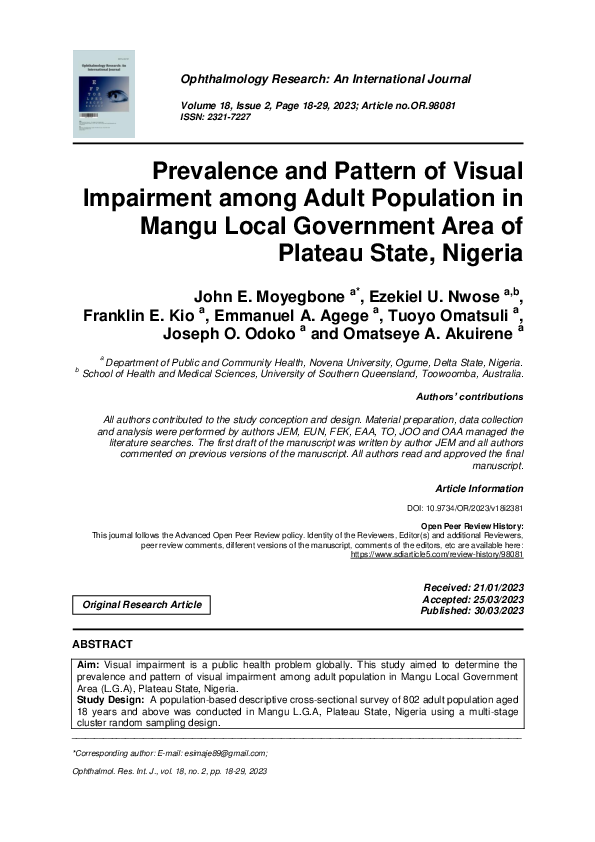 (PDF) Prevalence and Pattern of Visual Impairment among Adult ...